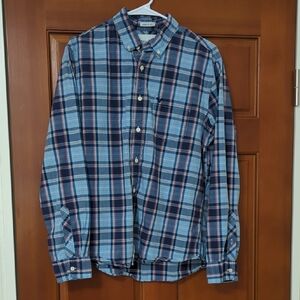 American Eagle Outfitters Blue and Red Casual Button Down Shirt